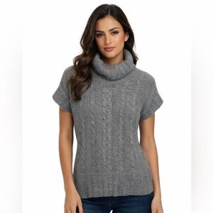 Gray Cable Knit Turtleneck Sweater Made in Italy